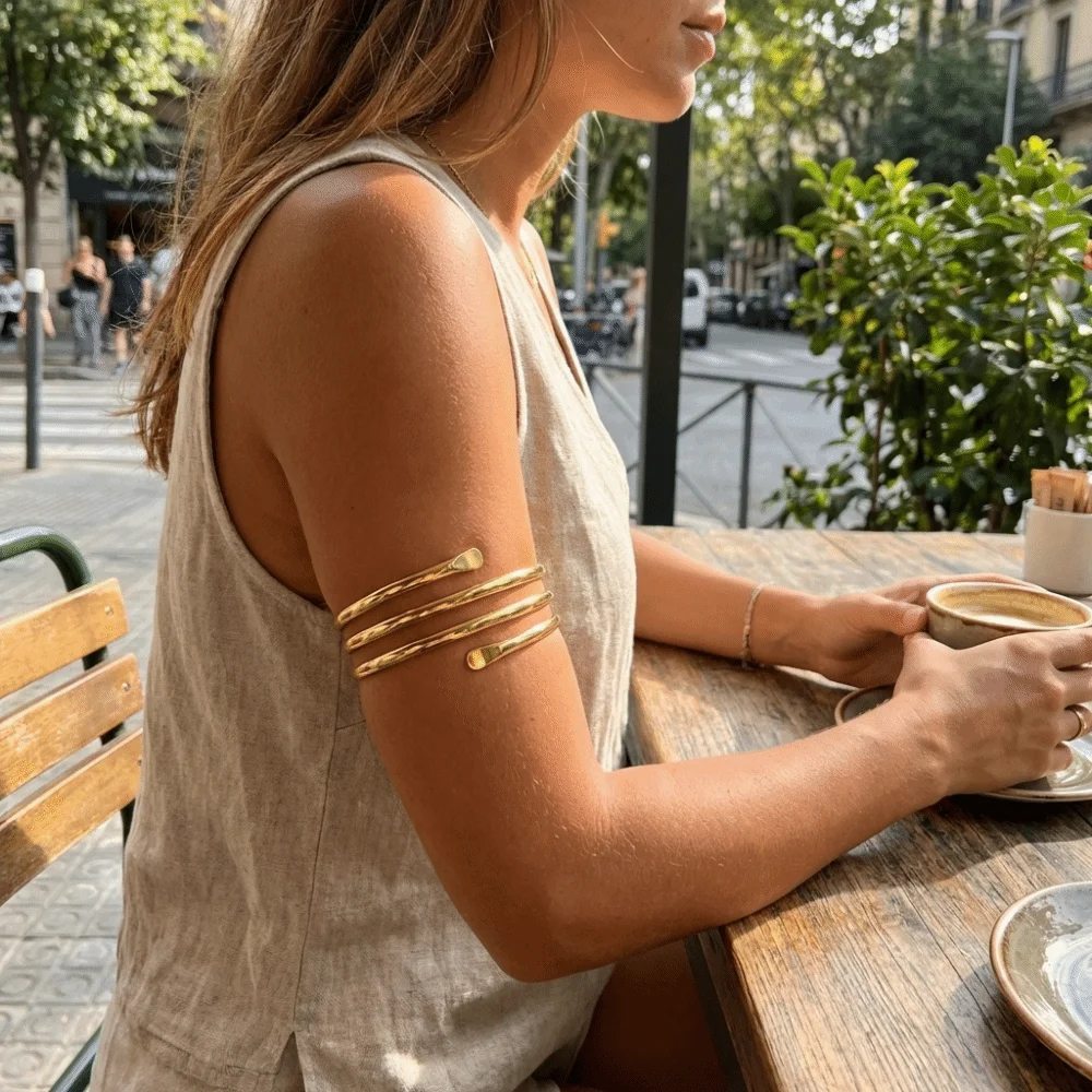 Fashion Gold Open Arm Bangles Multilayer Coil Metal Adjustable Snake Armband Tangling Lines Layered Hyperbolic Cuff Bangle Club