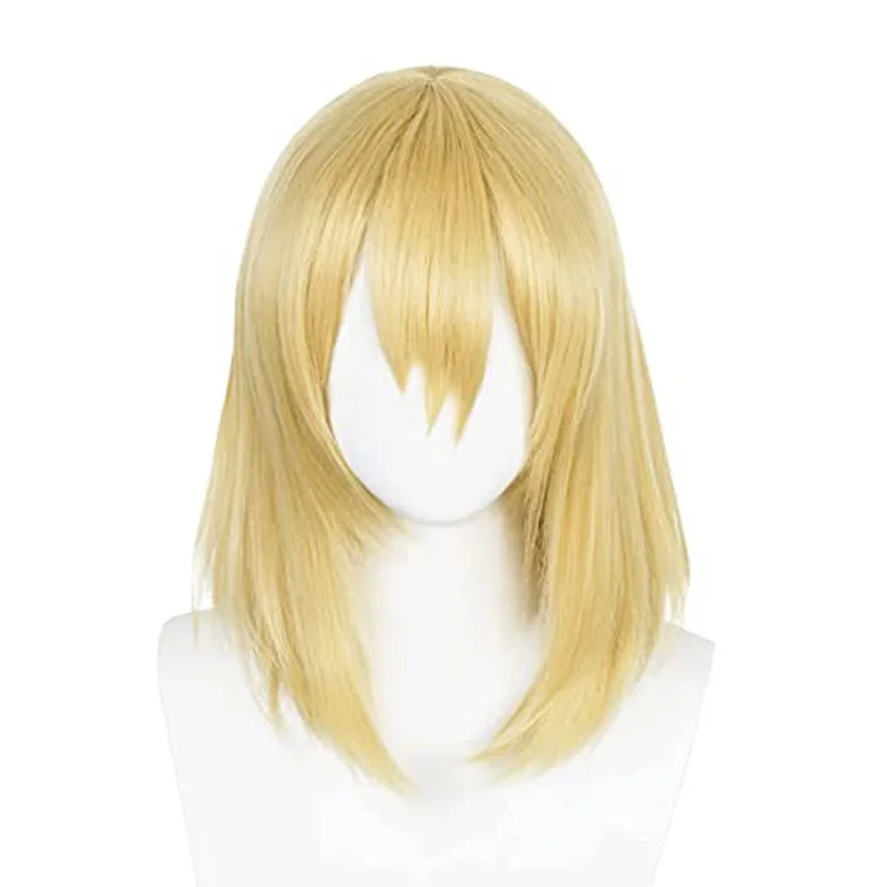 Anime Howl's Moving Castle Wizard Howl Cosplay Short Blonde Yellow Wig With Howl Earrings Necklace Wig