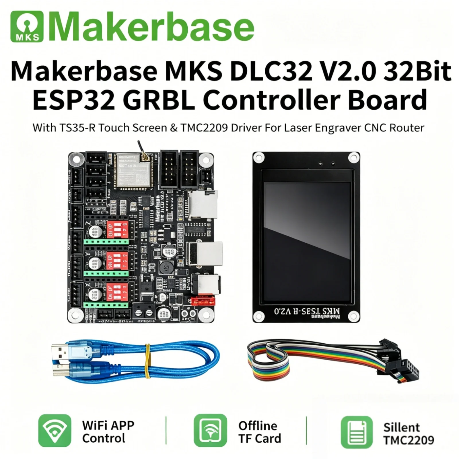 Makerbase MKS DLC32 GRBL ESP32 WIFI Controller with TS35 TS24 Touch Screen for Laser CNC Makerbase MKS DLC32 GRBL