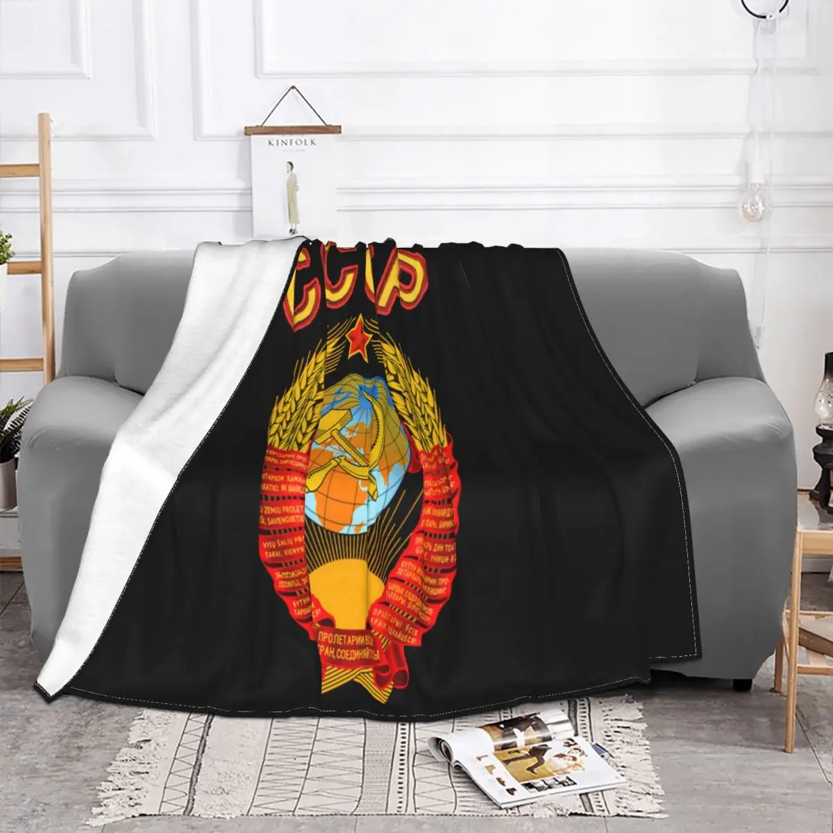 Russian Graphic 100 Cotton Red With Ussr Emblem And Anthem Printbandan Party Throw Blanket