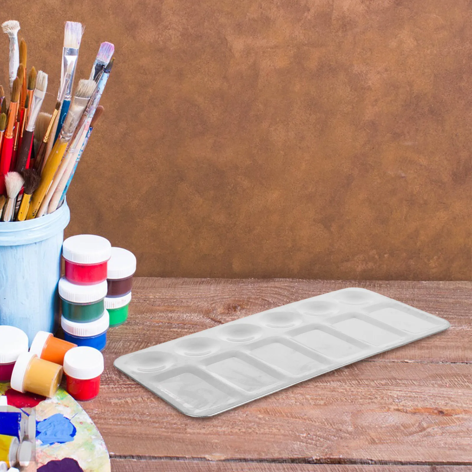 2Pcs Heavy Duty Stainless Steel Painting Trays Color Mixing Plates for Artists Students Art Studios Watercolor Acrylic Work