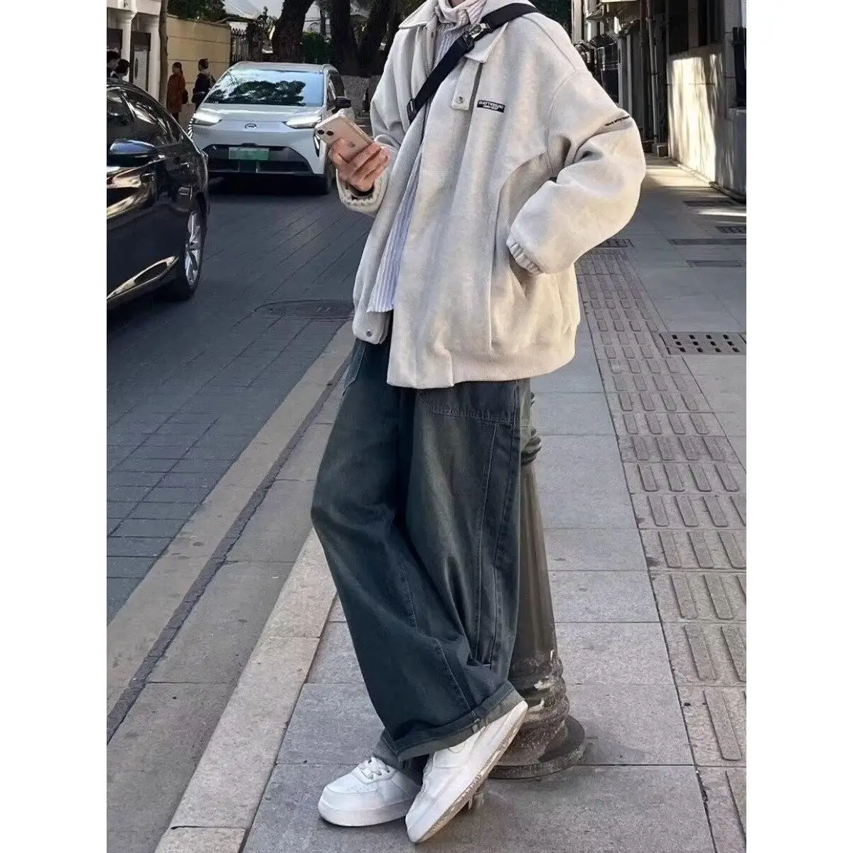 

American Retro Woolen Jaet Coat Loose Casual Men's Faion Brand Versatile Top Breathable Zipper Closure No Hat Included