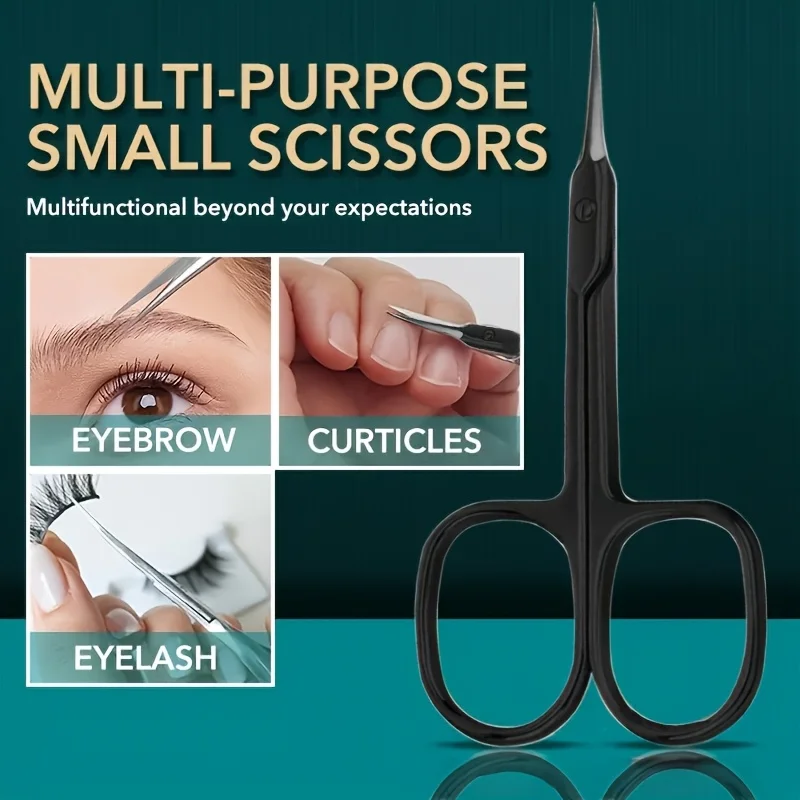Multi‑Purpose Curved Tip Cuticle Scissors Stainless Steel Sharp Manicure Scissors for Cuticle Eyebrow False Eyelash Trimming