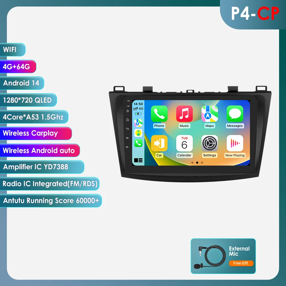 Auto radio voor Mazda 3 2009 2010 2011 2012 2013 Android 15 Multimedia Speler 4G GPS Navigatie Carplay DVD Head Unit Geen 2 Din BT