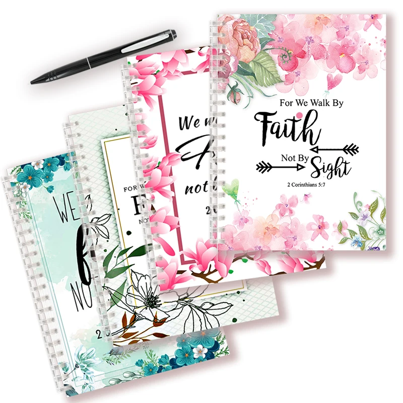 A5 Spiral Notebook Bible Quote 2 Corinthians 5 7- For We Walk By Faith and Not By Sight  - Note Book Journal Jesus Christ Gift