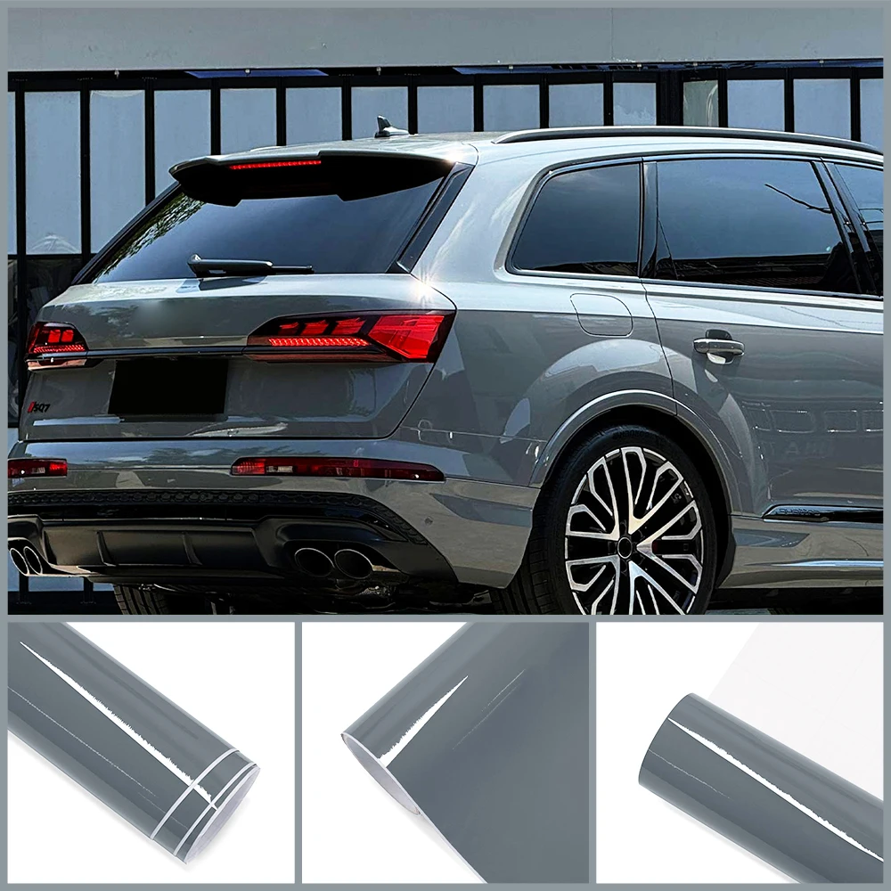 

High Gloss Glossy Grey Gray Car Whole Body Wrap Vinyl Film Auto PVC Color Change Sticker Protective Decal DIY Tuning Accessories