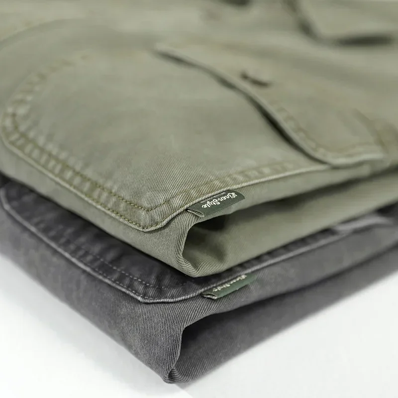 Japanese Style Cargo Shirt Men Spring Fall Pure Cotton Men\'s Clothing Casual Double Pockets Long Sleeve Shirts Loose Overshirt