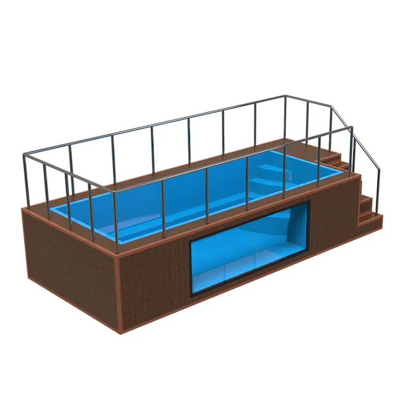 Piscina grande in legno per spa Piscina in legno per esterni in fibra di vetro Piscina De Fibra De Vidrio Piscina fuori terra con finestra in vetro