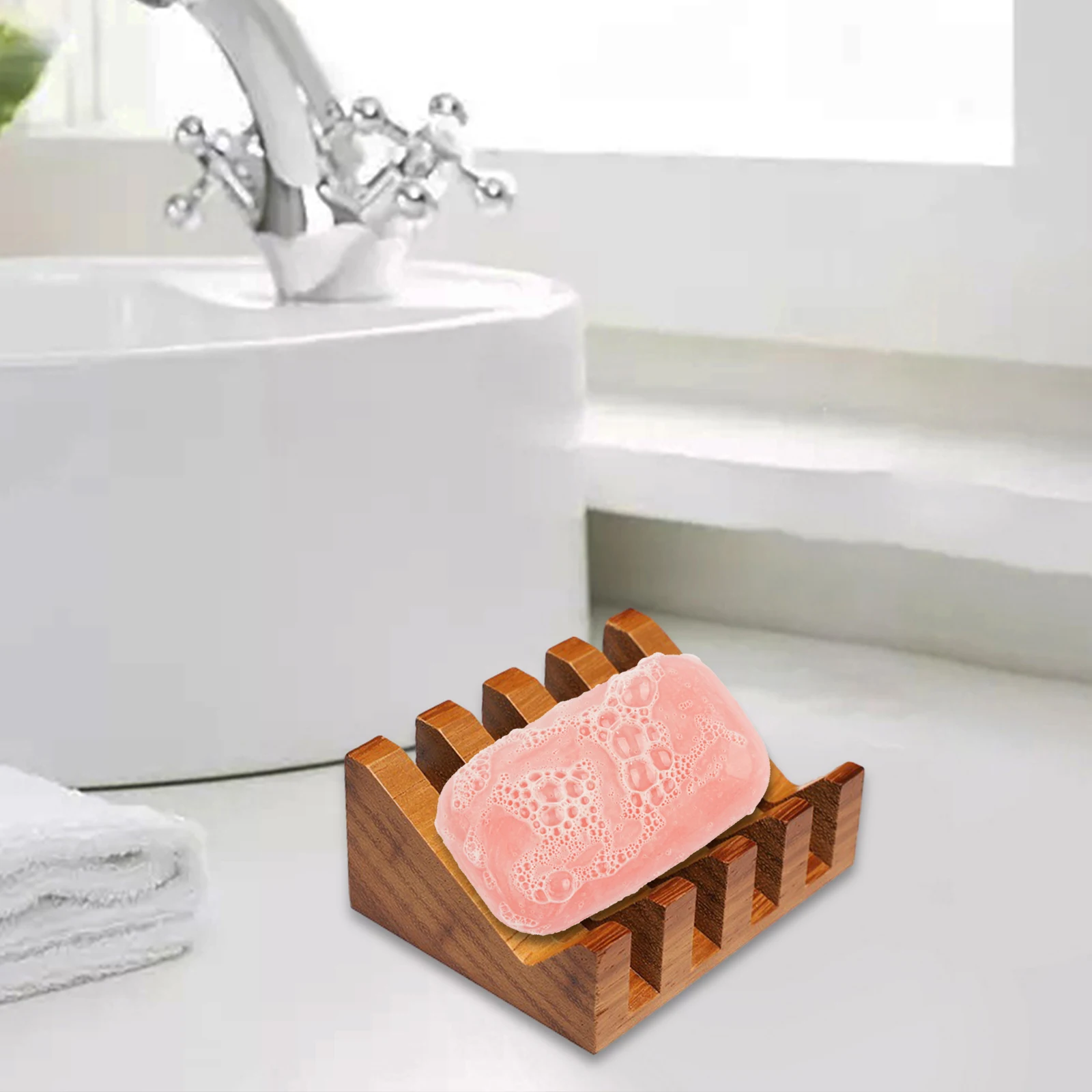 Wooden Soap Dish Tabletop Soap Holder Bathroom Kitchen Sink Tray Bathroom Accessories Home Decoration Creative