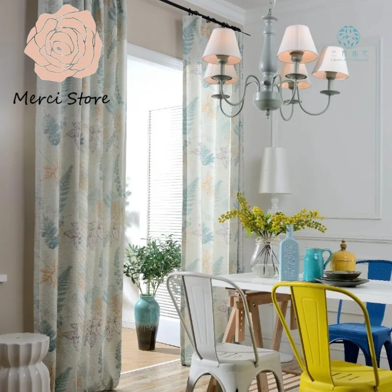 

American Country Leaf Flower Grass Curtains for Living Room Bedroom Semi Shade Coarse for Study Balcony Window Rustic Drapes