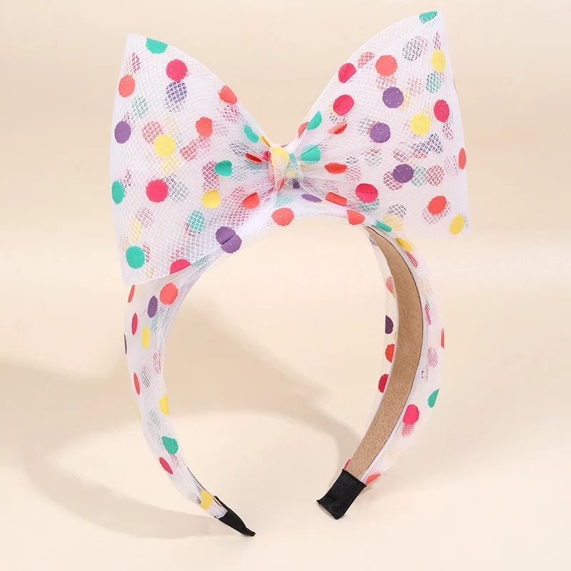 Fashion Spot Print Yarn Bowknot Hair Band Large Bow Sweet Headbands For Kids Girls Black Hair Hoop Headband Hair Accessories