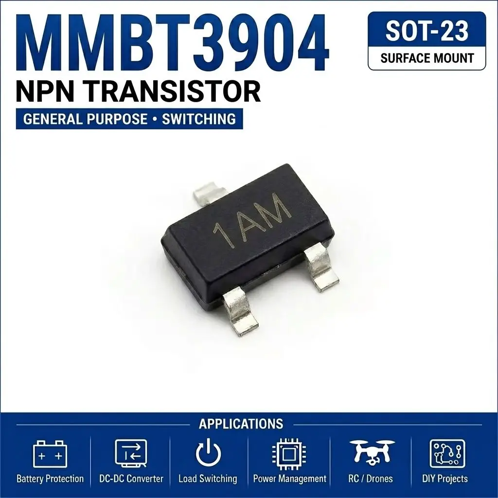 (100 pcs) MMBT3904 (Marking 1AM) SOT-23 - NPN Transistor 40V 200mA 300MHz