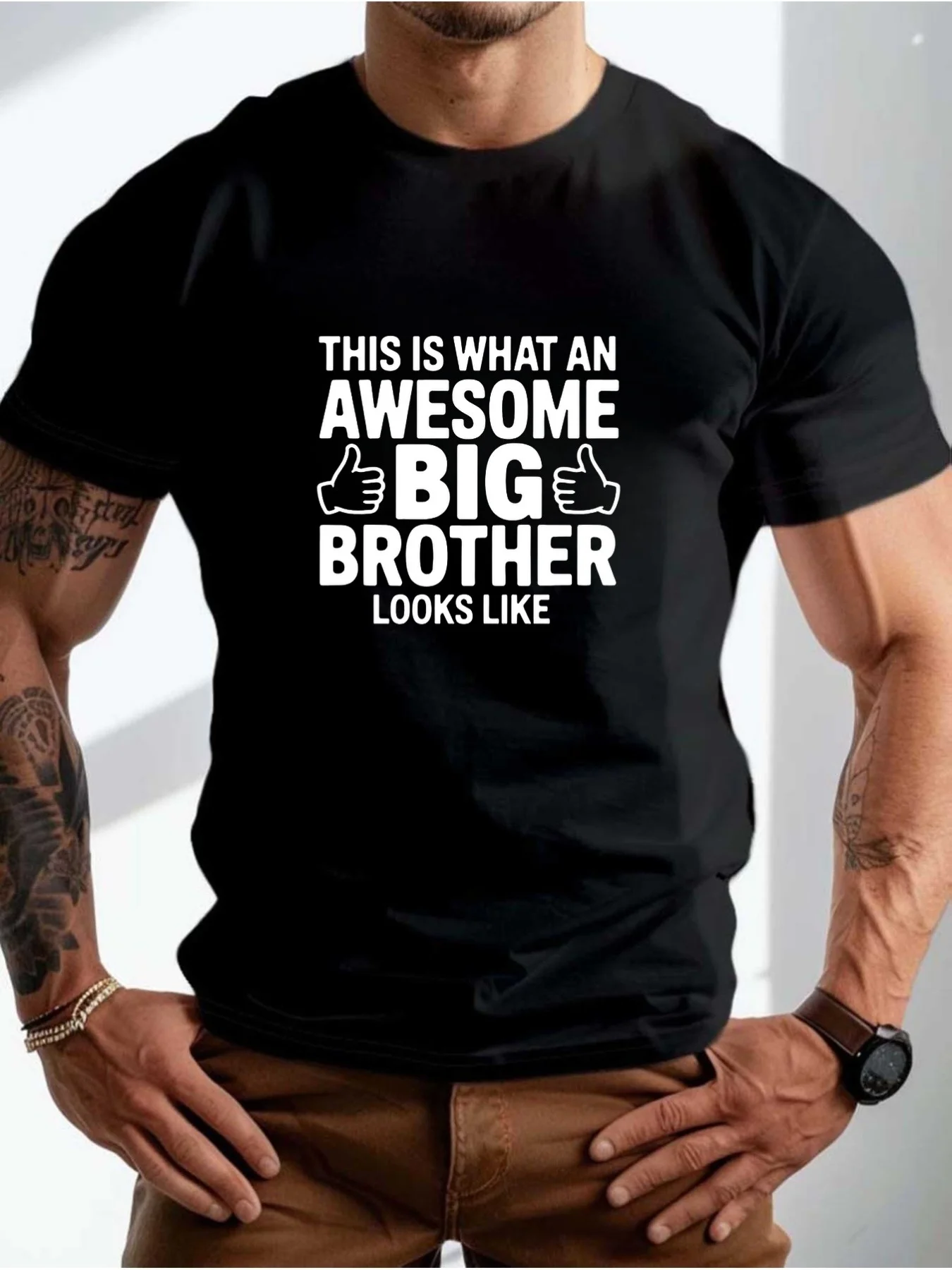 Men'S Youth Awesome Brother Print T-Shirt Casual Short Sleeve Streetwear Sibling Graphic Design Perfect Gift for Him Birthday Present Christmas Gift Brother Surprise Holiday F
