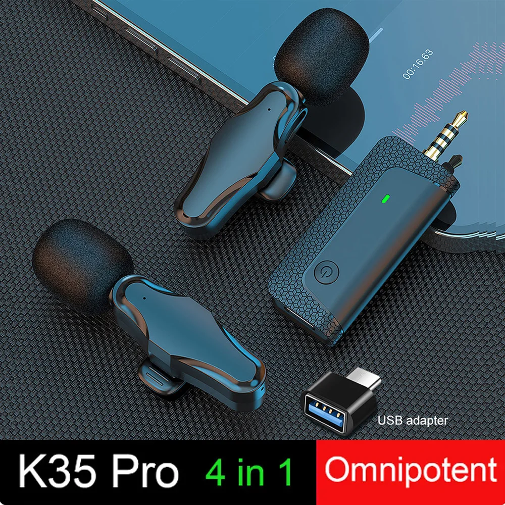 K35Pro Lavalier Wireless Microphone Noise Reduction 3.5mm USB To Type-C Receiver For Amplifier Speaker Camera Computer Phone