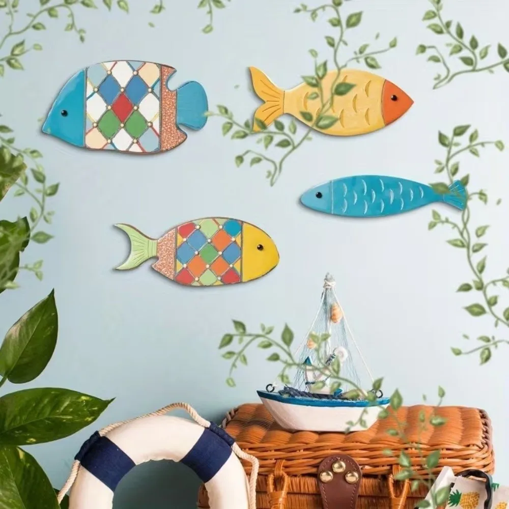 2D Fish Shaped Wood Fish Wall Decor Vintage Style School of Fish Wooden Fish Hanging Sign Beach Theme Rustic Retro