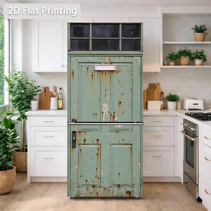 Refrigerator Sticker 60×180Cm Rusty Old Iron Door Theme Design Wall Sticker Decoration Wallpaper Self-Adhesive, Suitable for C