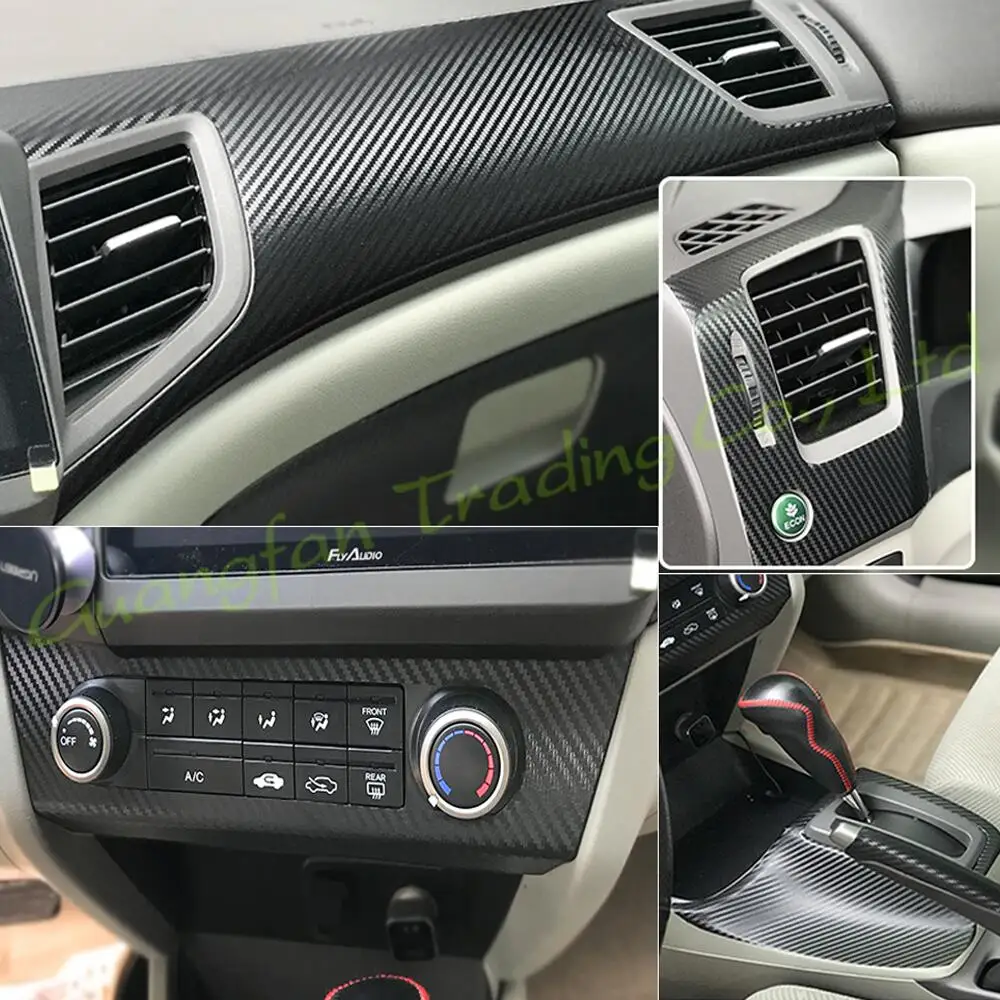 For Honda Civic 2012-2015 4 doors 3D 5D Carbon Fiber Car Interior Cover Console Color Sticker Decals Parts Accessories