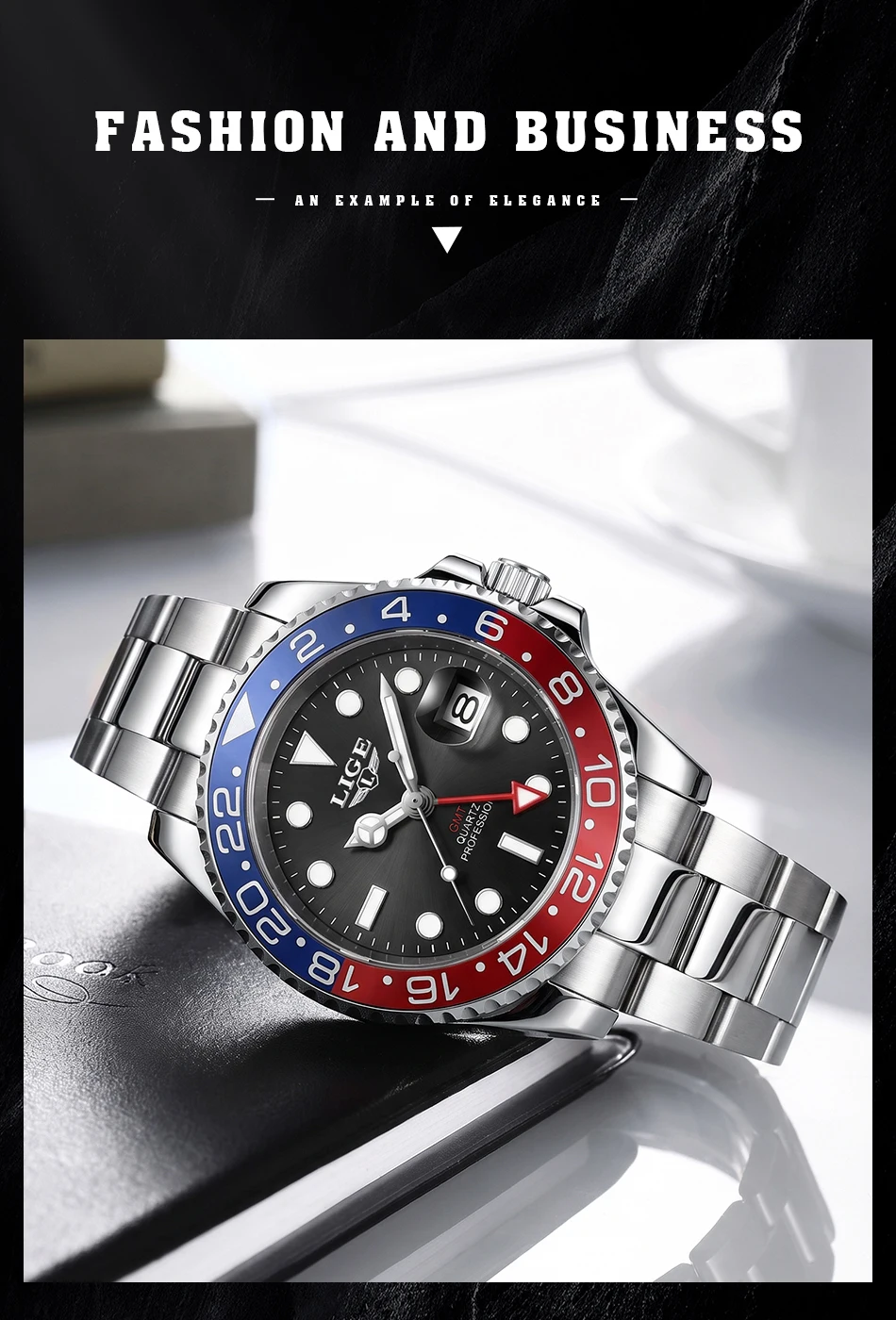 LIGE Hochwertige Luxus-Herrenuhr, Wasserdichte Quarzuhr mit Edelstahlarmband, Leuchtende Sportuhr, Geschenkuhr für Männer – Detail 3