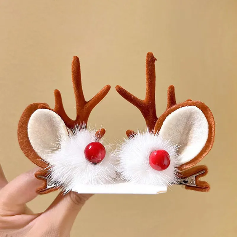 2pcs New Year Christmas Hair Pin Children Barrettes Bow Deer Santa Claus Kids Christmas Headwear Girls Kids Hair Accessories