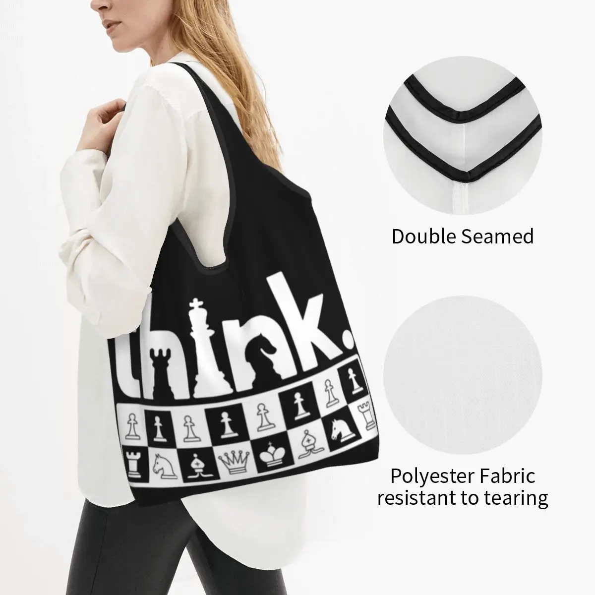 Funny Chess Think Groceries Tote Shopping Bag Women Fashion Board Game Lover Shopper Shoulder Bags Large Capacity Handbags