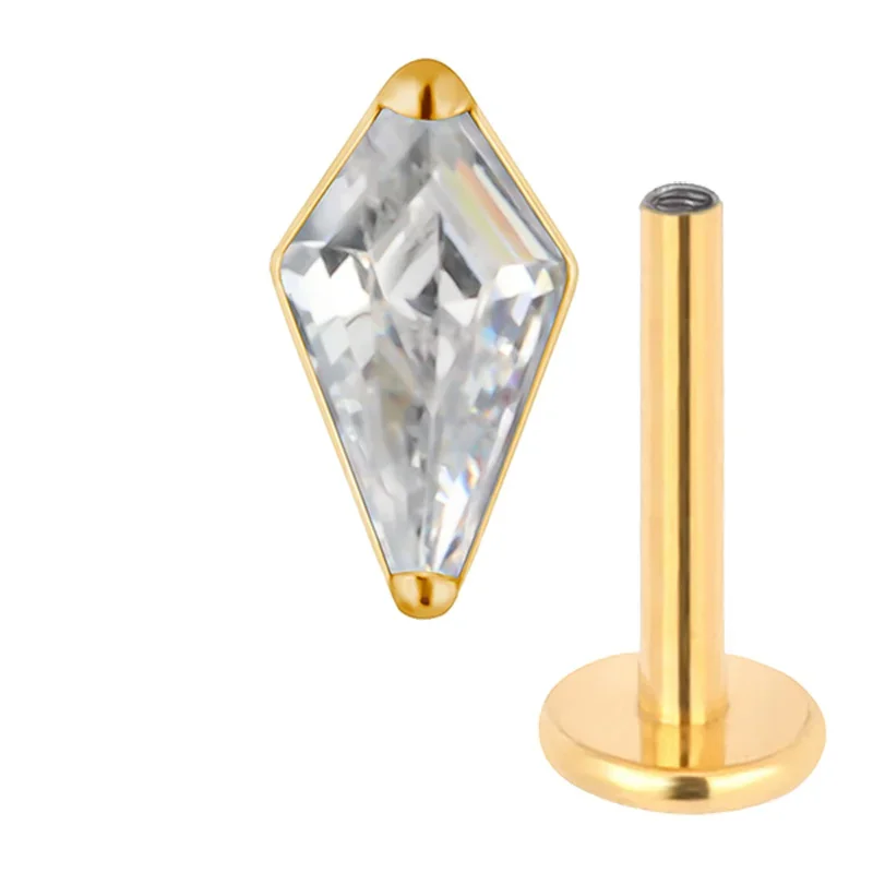 Titanium Rhombus Ear Piercing Earrings, Zircon Paved