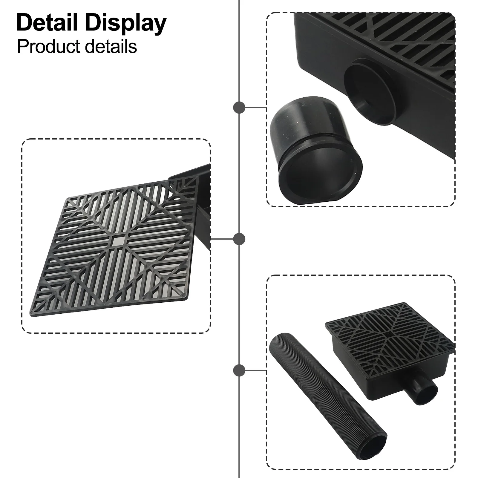 

Low Profile Drain Catch Basin Drain For Lawns 9.05\" X 9.05\" Black Catch Basin Drain Kit Extendable Flexible Pipe