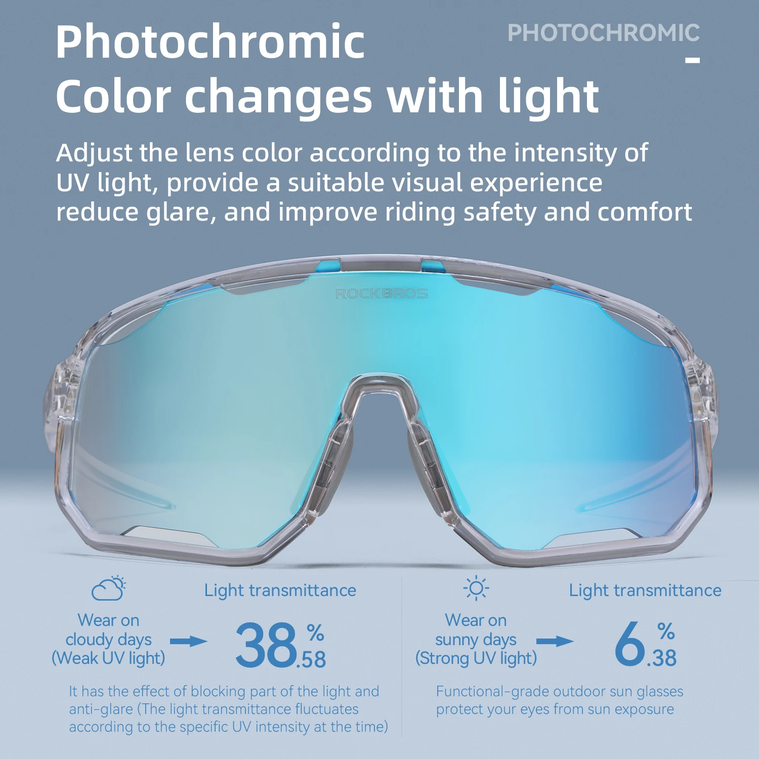 نظارات ROCKBROS لركوب الدراجات مستقطبة فوتوكروميك مضادة للضباب للرجال والنساء للرياضات الخارجية والجري على الطرق وركوب الدراجات نظارات مقاومة للرياح #3