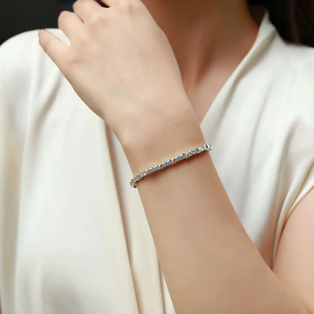 ICEBLING 925Silver Moissanite Tennis Bracelet Hip Hop Jewelry X-shaped Cross Design 2/3/4MM D VVS1 Diamond Tennis Chain