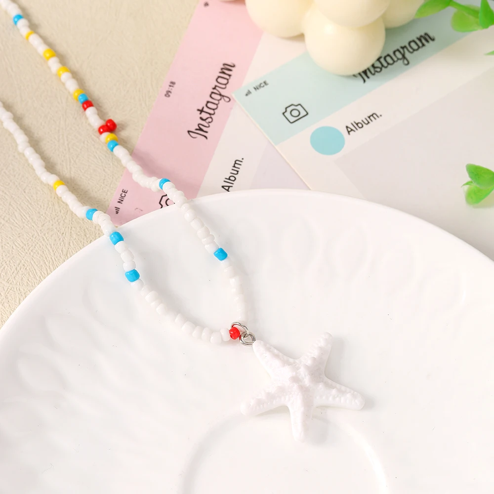 Aihua Neue Bunte Seestern-Halskette Handgefertigte Reisperlen-Halskette Modische Choker-Kette Sommer Strand Trendiger Urlaubsschmuck – Detail 7