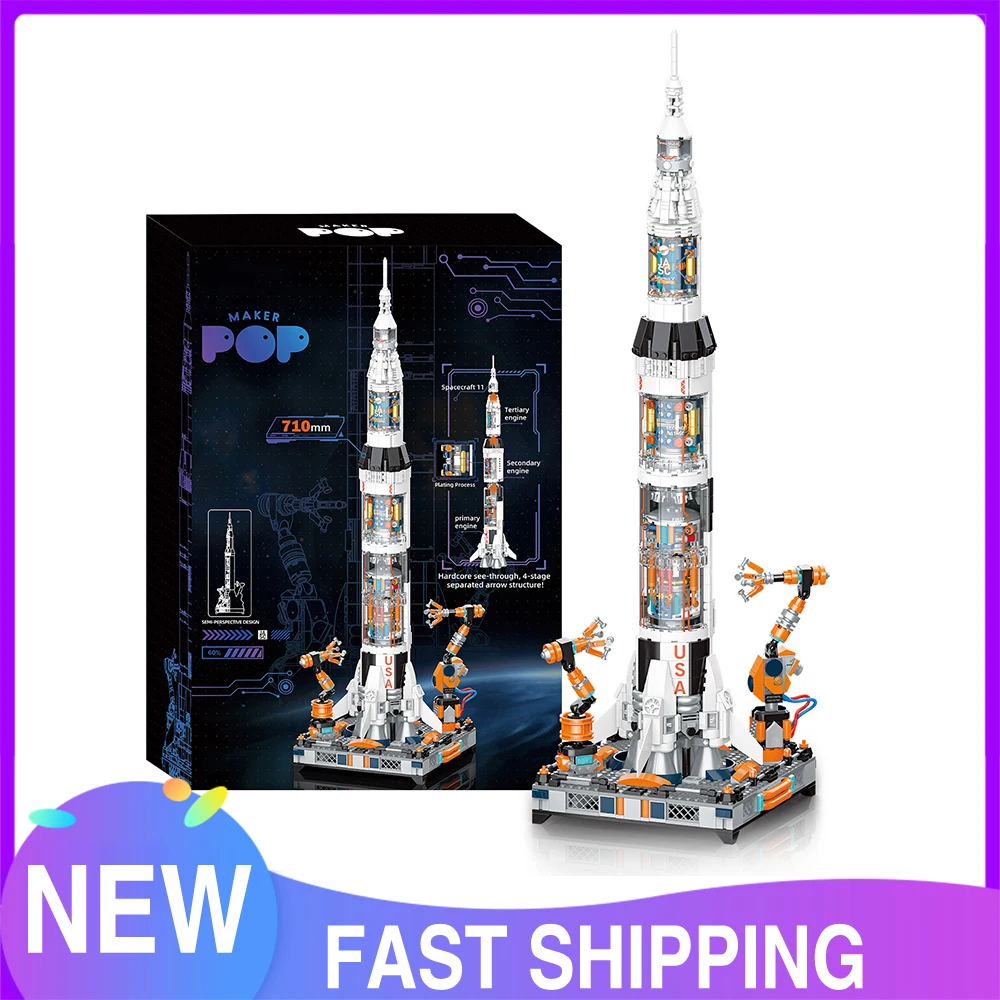 JAKI 8509 Raumschiff-Baustein, der schwere Rakete Apollo mit Launcher-Spielzeug, kompatibel mit