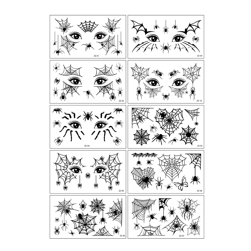 10 قطع من ملصقات وشم العنكبوت على شكل شبكة العنكبوت وشم مزيف للنساء والرجال ومكياج الوجه والحواجب وشم مؤقت لحفلات الهالوين