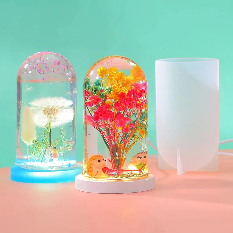 

DIY Wonderful Crystal Epoxy Resin Mold Led Night Light Ornament Spherical Lamp Holder Cylindrical Silicone Mold