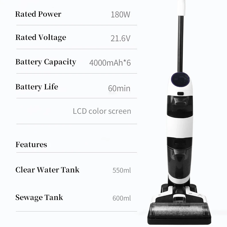 Self-Cleaning Household Floor Washer 3 In1 Electric Mop Cordless Wet and Dry Vacuum Cleaner