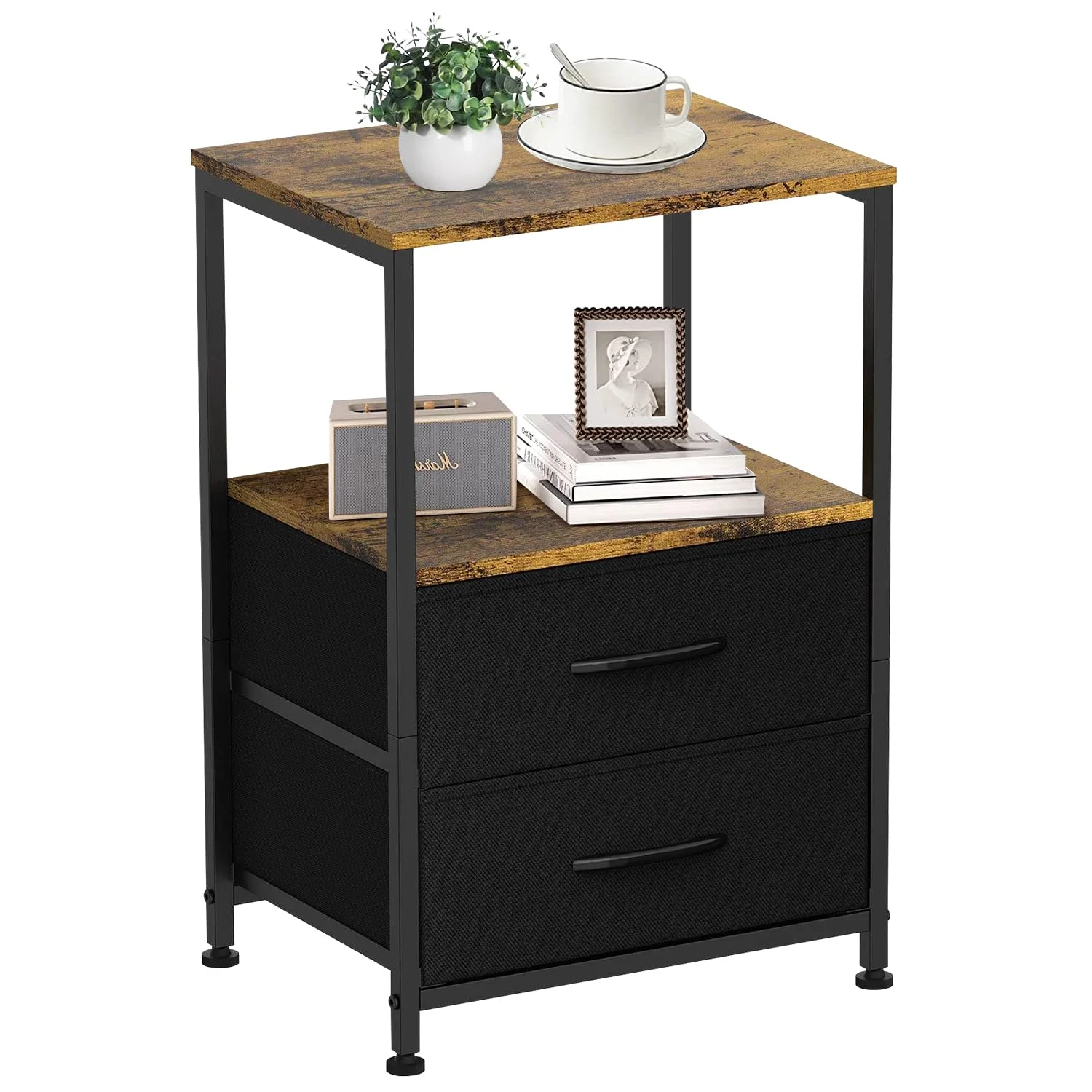 Side Table Bedside Table with 2 Fabric Storage Drawers for Bedroom Living Room Dorm Night Stands for Small Space