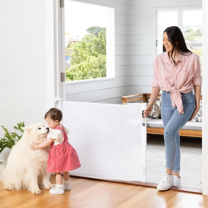 

Modern Eco-friendly Retractable Security Dog Fence with Button Closure for Stairs Indoor Use Durable Plastic Pet Supplies