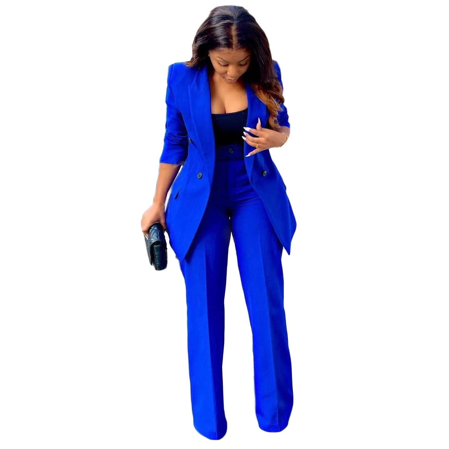 Elegant Royal Blue Women Suits Peaked Lapel Pocket Custom Made Blazers 2 Pieces Set (Jacket+Pants) Fashion Streetwear Daily Coat