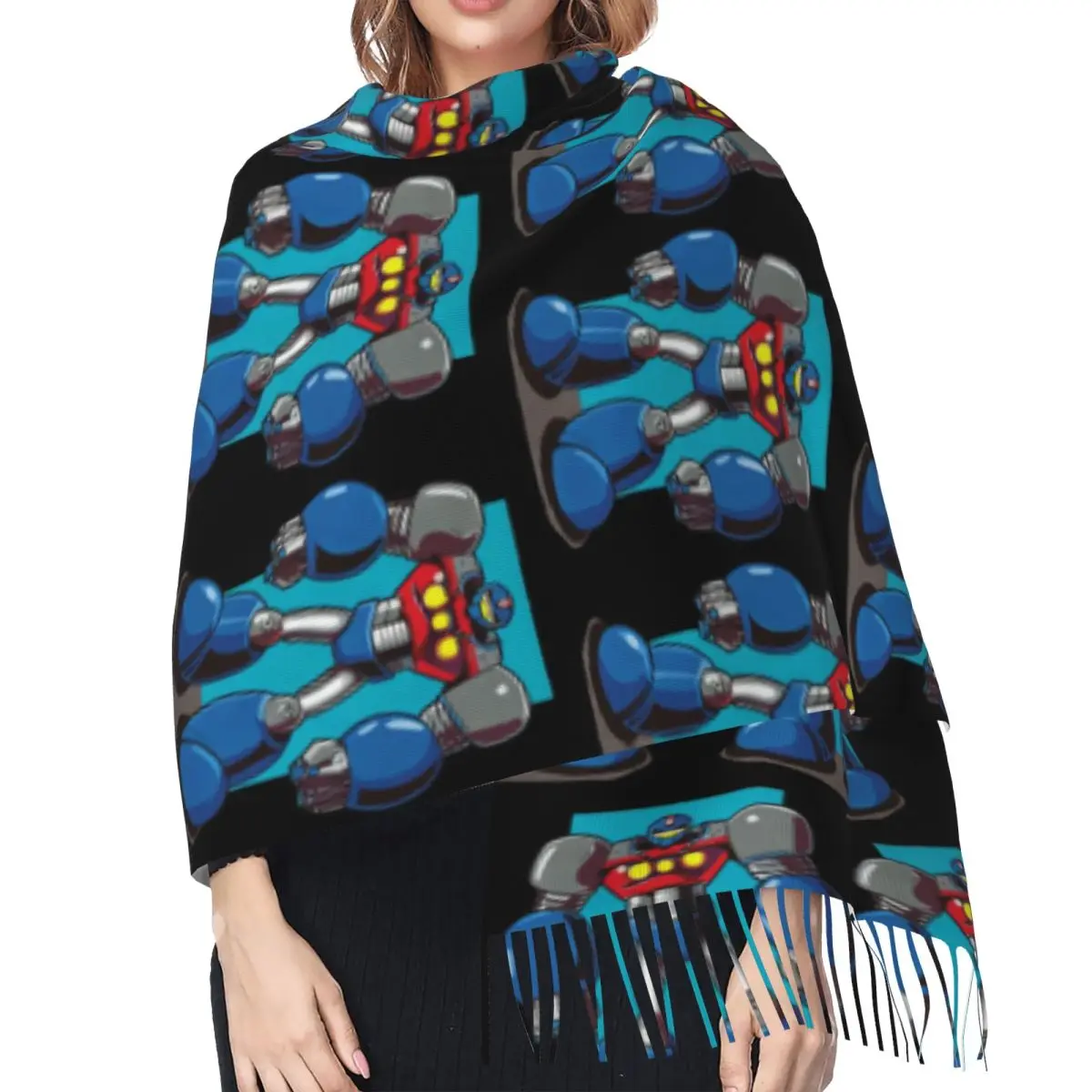 عارضة Tetsujin 28 روبوت وشاح شرابة الأوشحة النساء لينة الدافئة شالات ويلتف كبير الخريف الشتاء شال التفاف