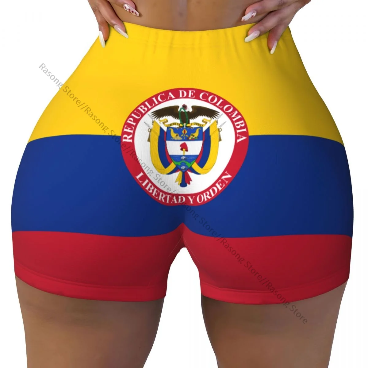 شورت اليوغا النسائي علم رئيس كولومبيا Scrunch Booty Butt Lifting Comfort Fitness Gym