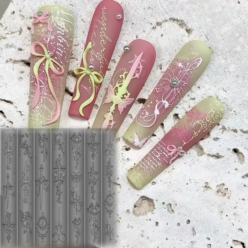 Retro Court Style Butterfly Candlestick Silicone Mold for Nail Art European Cross Knot Ribbon 3D Art Decorations