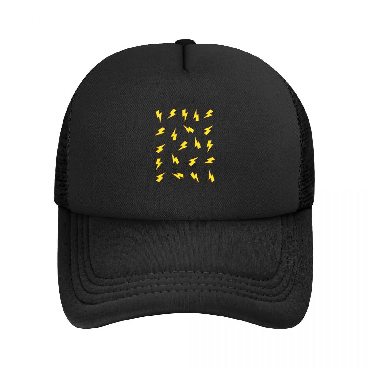 Yellow Lightning Bolts On Red Thunder Bolt Pattern Mesh Baseball Caps Snapback Baseball Hats Casquette For Men's And Women's