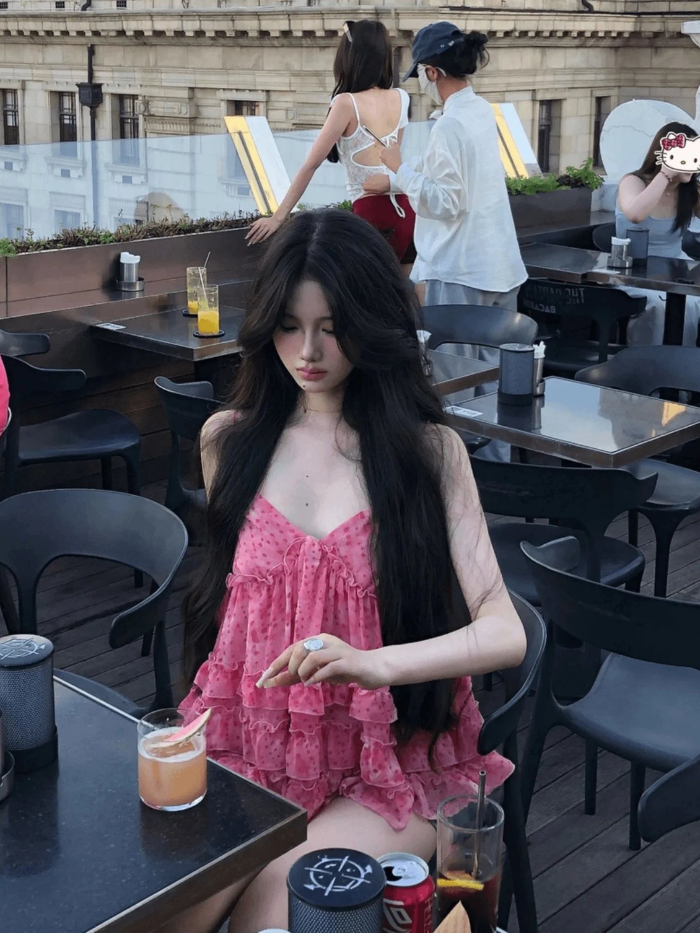 

Pink Polka Dot Ruffle Trim Camisole Vest Women's Summer Outdoor Design Sensual Slim Fit Sleeveless Top Trendy Outerwear