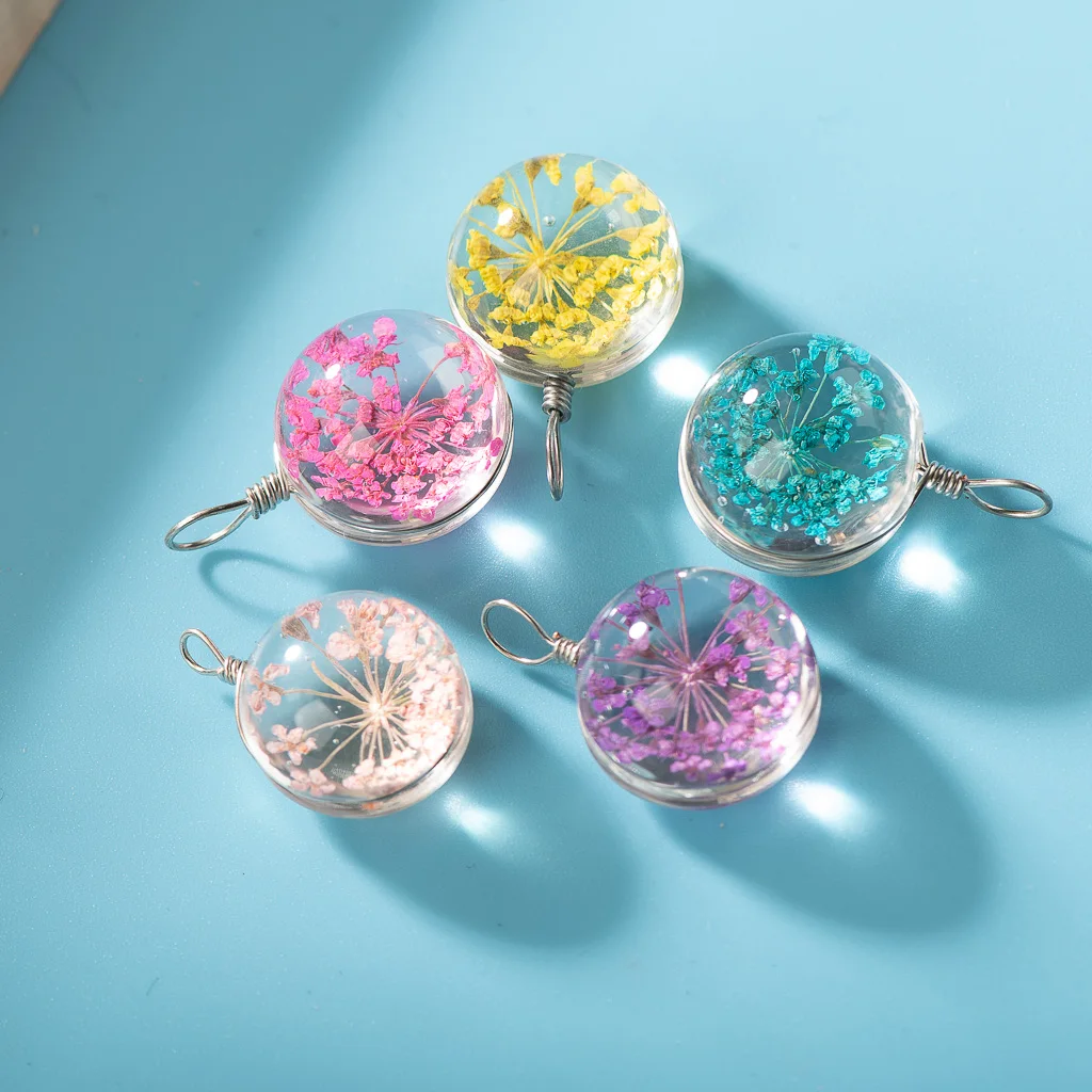 15-16mm#5pcs Iron Wire Glass Ball And Flowers Crystal Not Wooden  For DIY Earrings Bracelet Necklace Jewelry Making Beads #IZ303