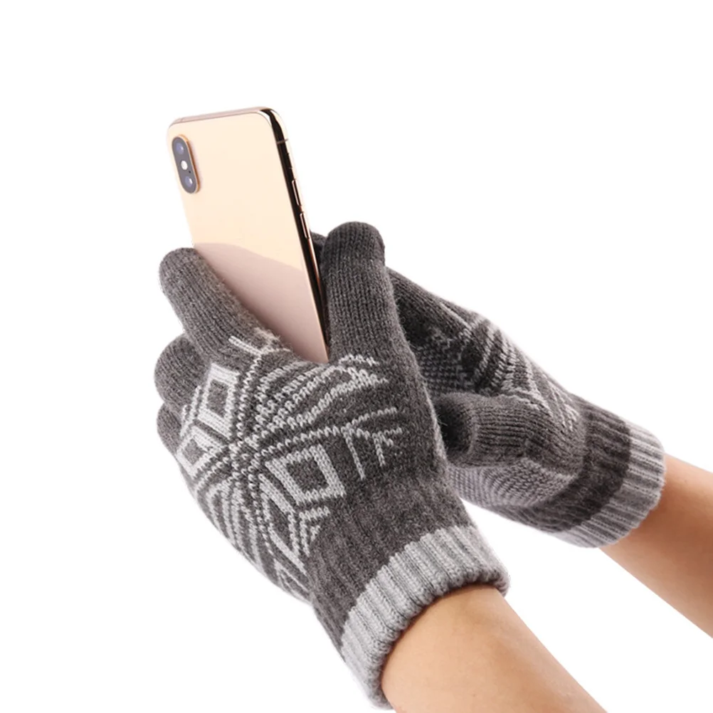 

Warm Jacquard Gloves Winter Men for Touch Screen Detachable Touchscreen Knitted