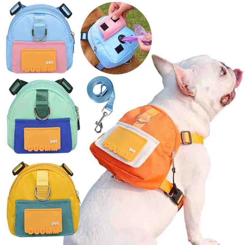 Pet Snack Storage Bag with Leash Large-capacity Multifunction Dogs Backpack Adjustable Harness Backpack Suitable Pet Travel Walk