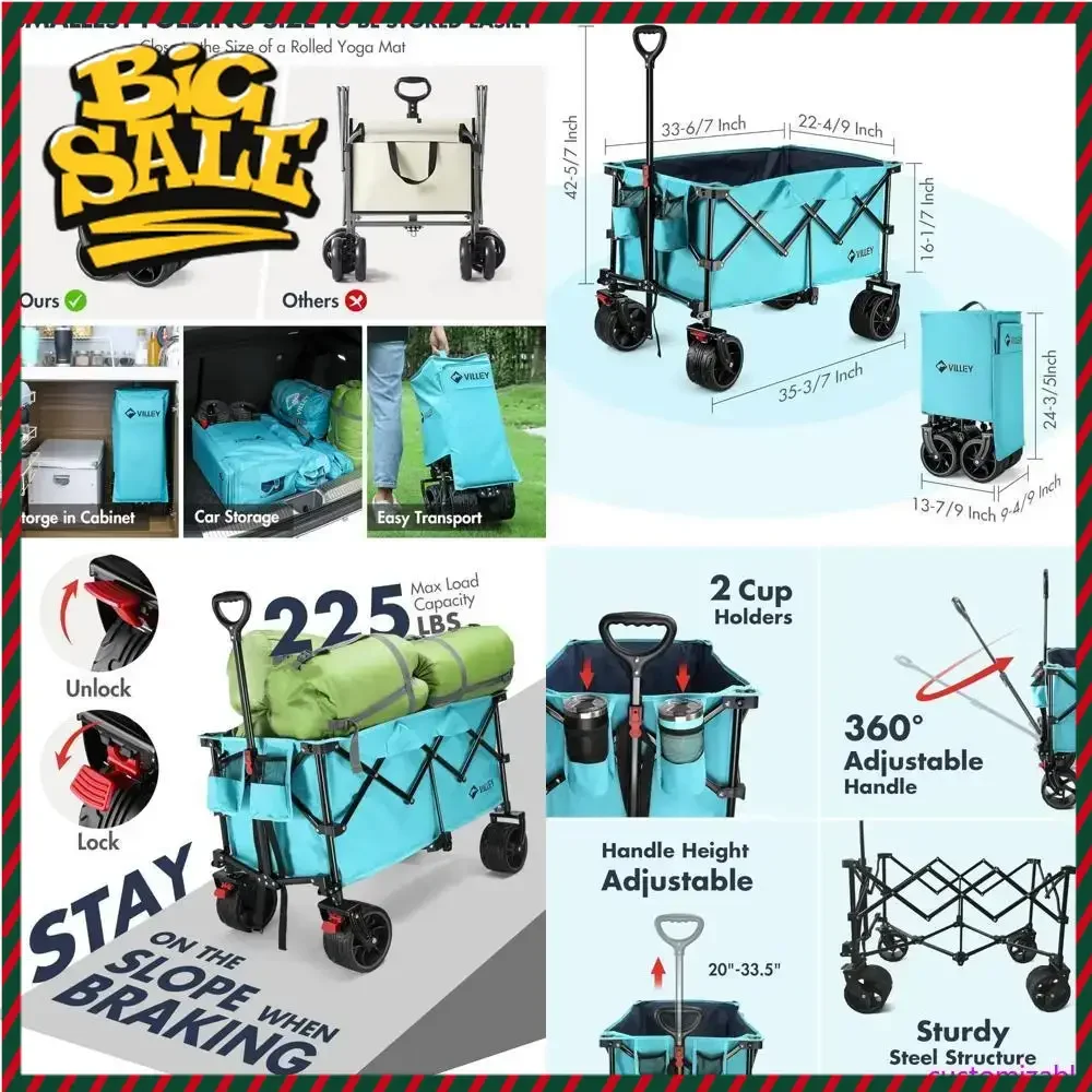 

Горячая распродажа: Универсальная складная тележка повышенной прочности с большими колесами для пляжа и активного отдыха, грузоподъемность 102 кг