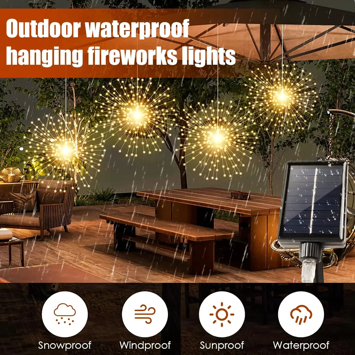 1PC Hanging Solar Firework Lights, 480LED Starburst Lights, Outdoor Waterproof String Lights, 8Modes,Christmas Halloween Decor