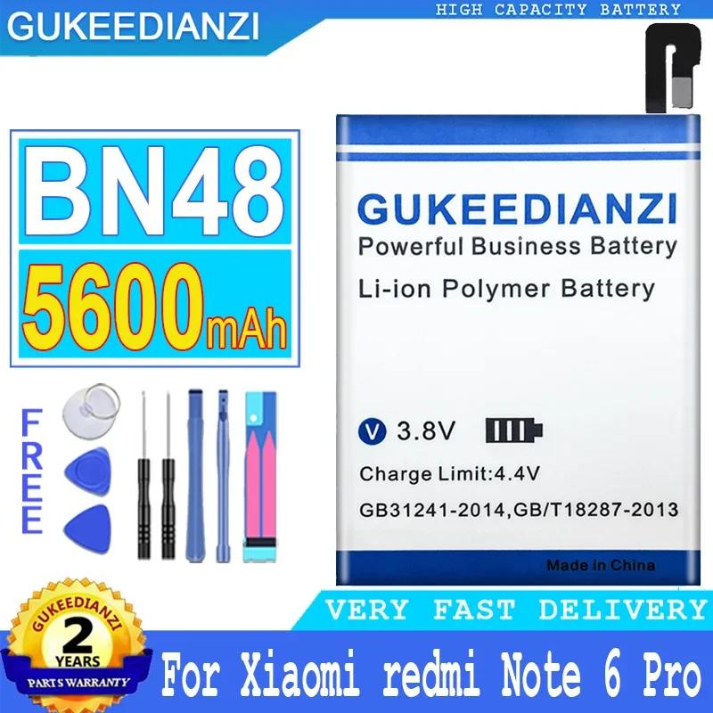 

Аккумулятор GUKEEDIANZI BN48 для Xiaomi Redmi Note 6 Pro, аккумулятор большой мощности, 5600 мАч