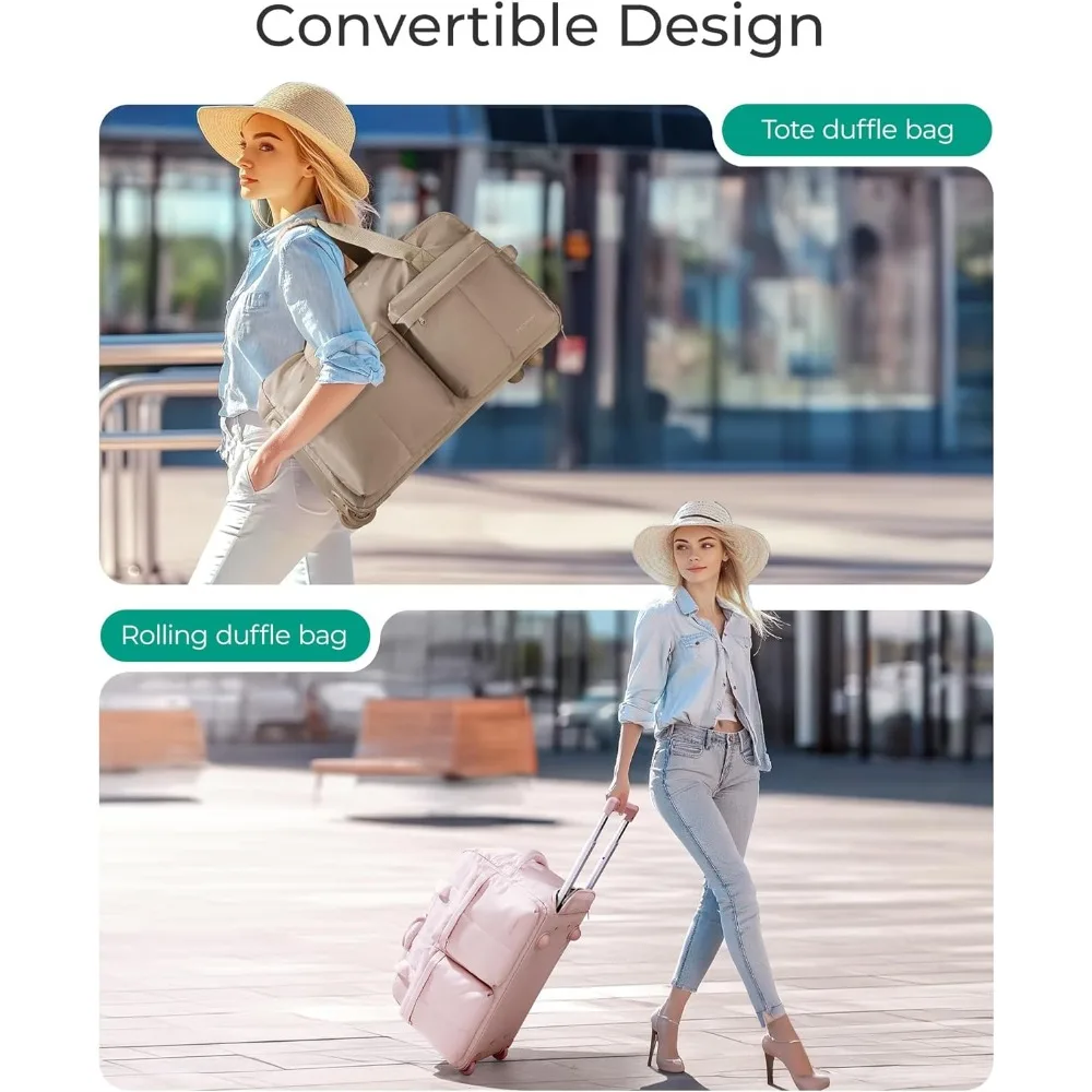 حقيبة حمل دوارة سعة 42 لترًا، من القماش الخشن للسفر مع عجلات ومقبض، ميزة الجيب الرطب للأمتعة #4