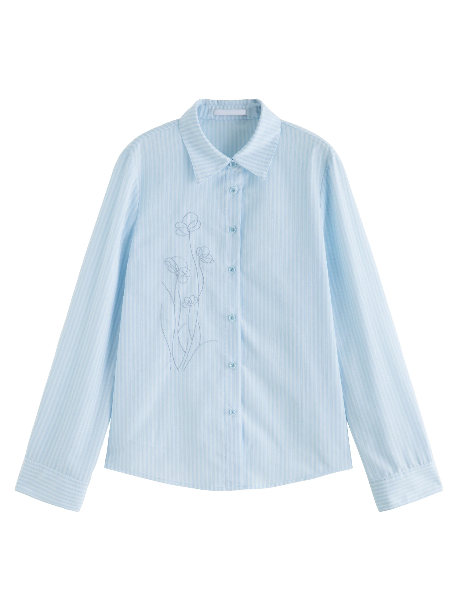 ZIQIAO Minimalism Style Gentle Flower Embroidered Shirt For Women 2025 Autumn New Arrival Striped Shirt Design Top 25ZQ93134