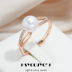 SYOUJYO Luxury Big Pearl Natural Zircon Ring For Women 585 Rose Gold Color Fine Jewelry Gift Original Design